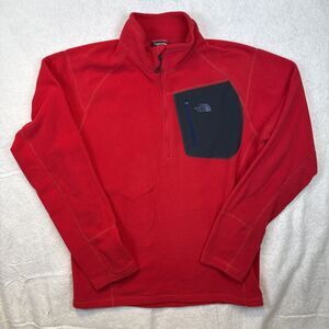 The North Face Jacket Men Medium Red Fleece 1/4 Zip Pullover Hiking Ski Climbing